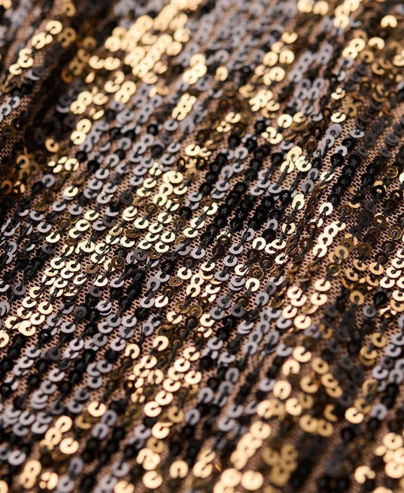 Cowl Halter Neck Sequin Slim Fit Top | Brown Gold Sequin