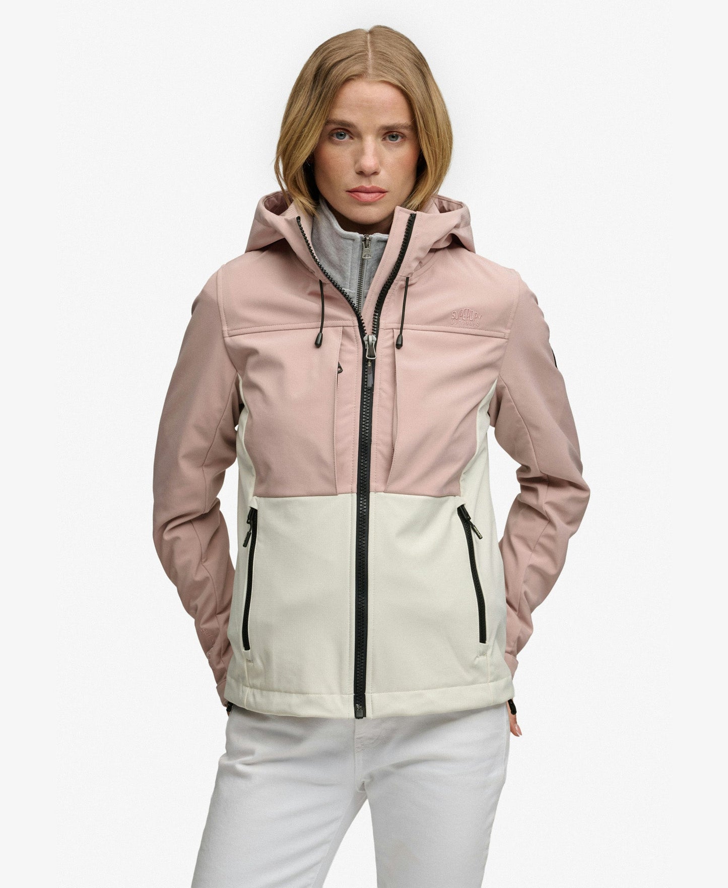 Hooded Colourblock Trekker Slim Fit Jacket | Adobe Rose/Off White