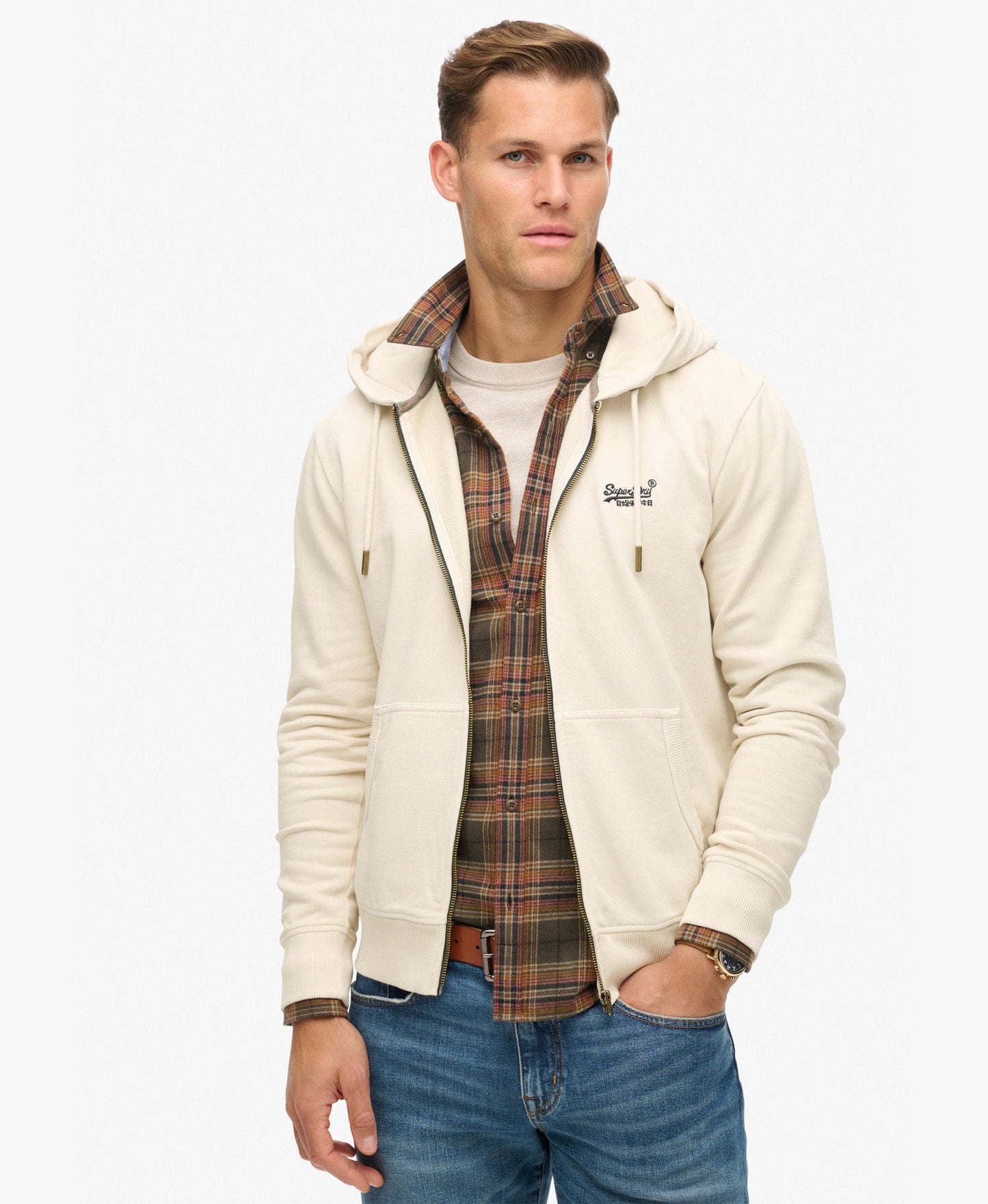 Essential Logo Washed Ziphood | Washed Chalk