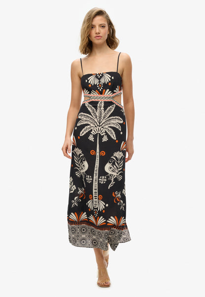Statement Cut-Out Maxi Slim Fit Dress | Jungle Fever Black