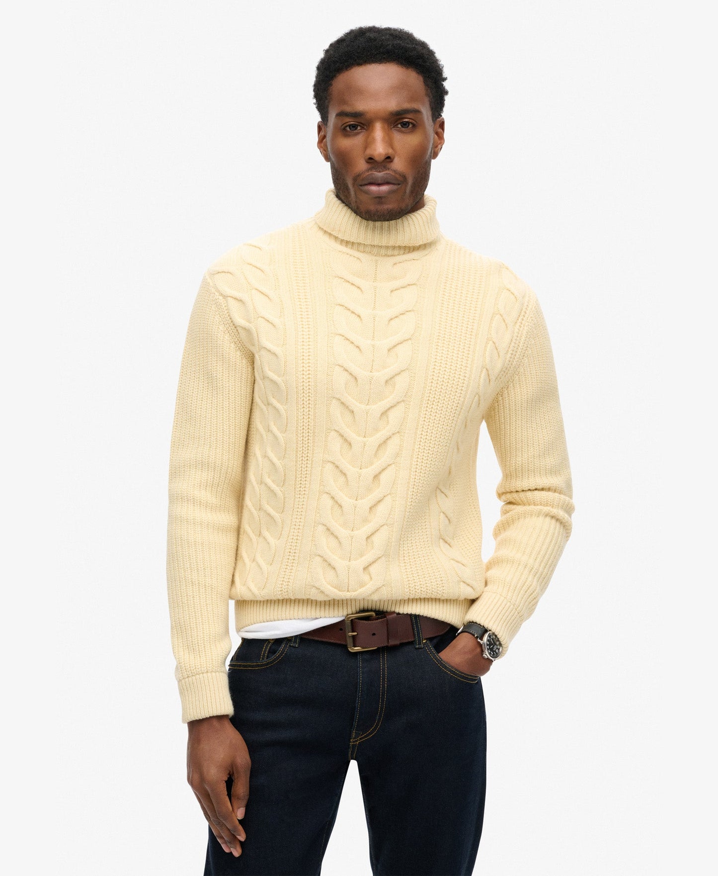 Merchant Cable Roll Neck | Off White