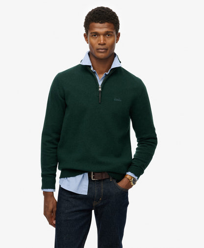 Wool Blend Half Zip Slim Fit Jumper | Forest Green Marle