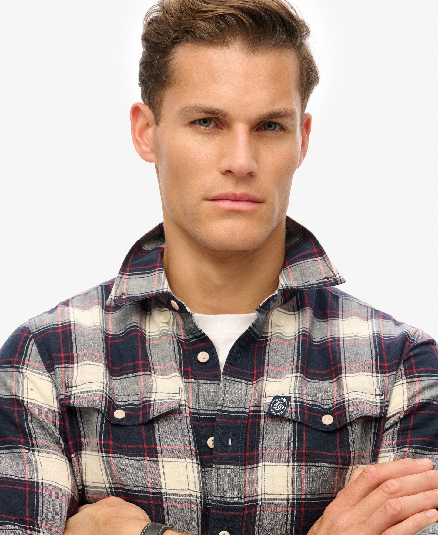 Merchant Linen Check Shirt | Navy Check