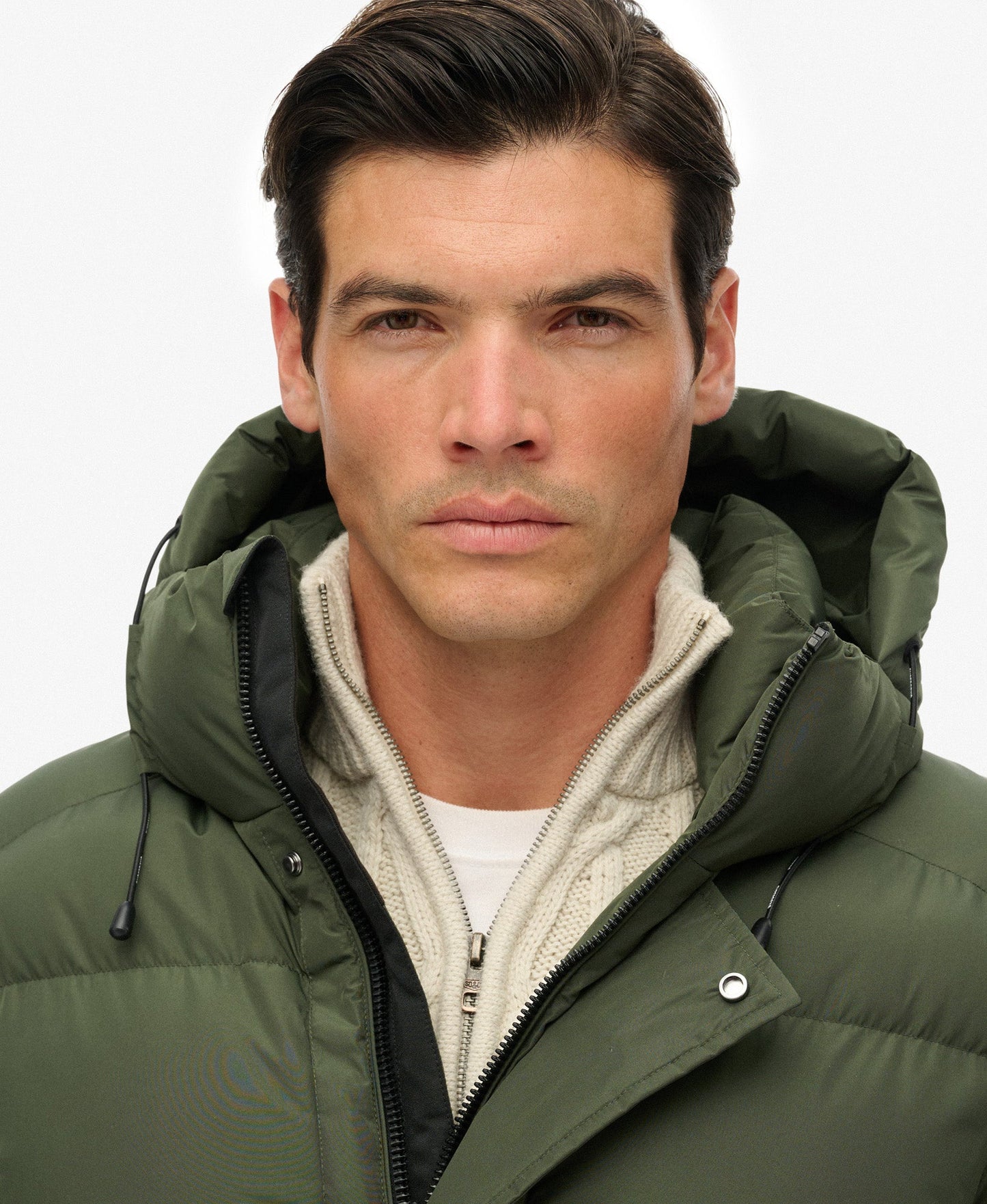 Hooded Sports Puffer Mid Jacket | Dark Moss Green