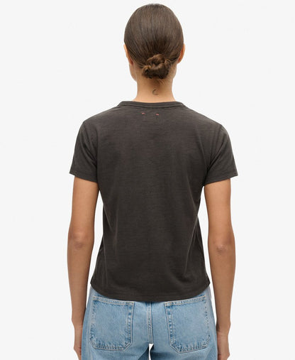 Athletic Graphic Fitted Slim Fit Tee | Bison Black Slub
