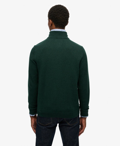 Wool Blend Half Zip Slim Fit Jumper | Forest Green Marle