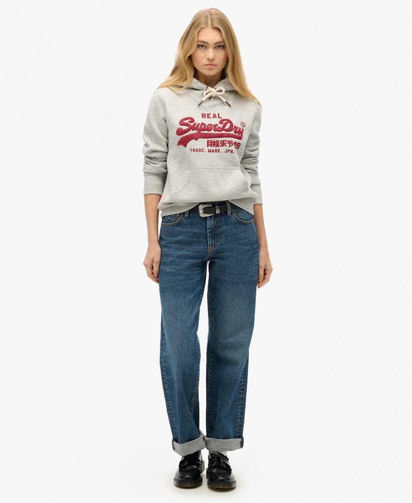 Chenille Vintage Logo Graphic Hoodie | Athletic Grey Marle