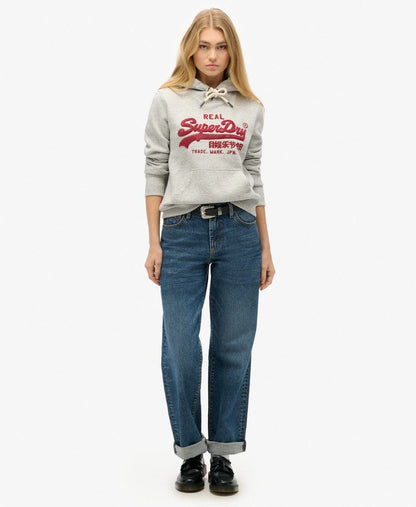 Chenille Vintage Logo Graphic Hoodie | Athletic Grey Marle