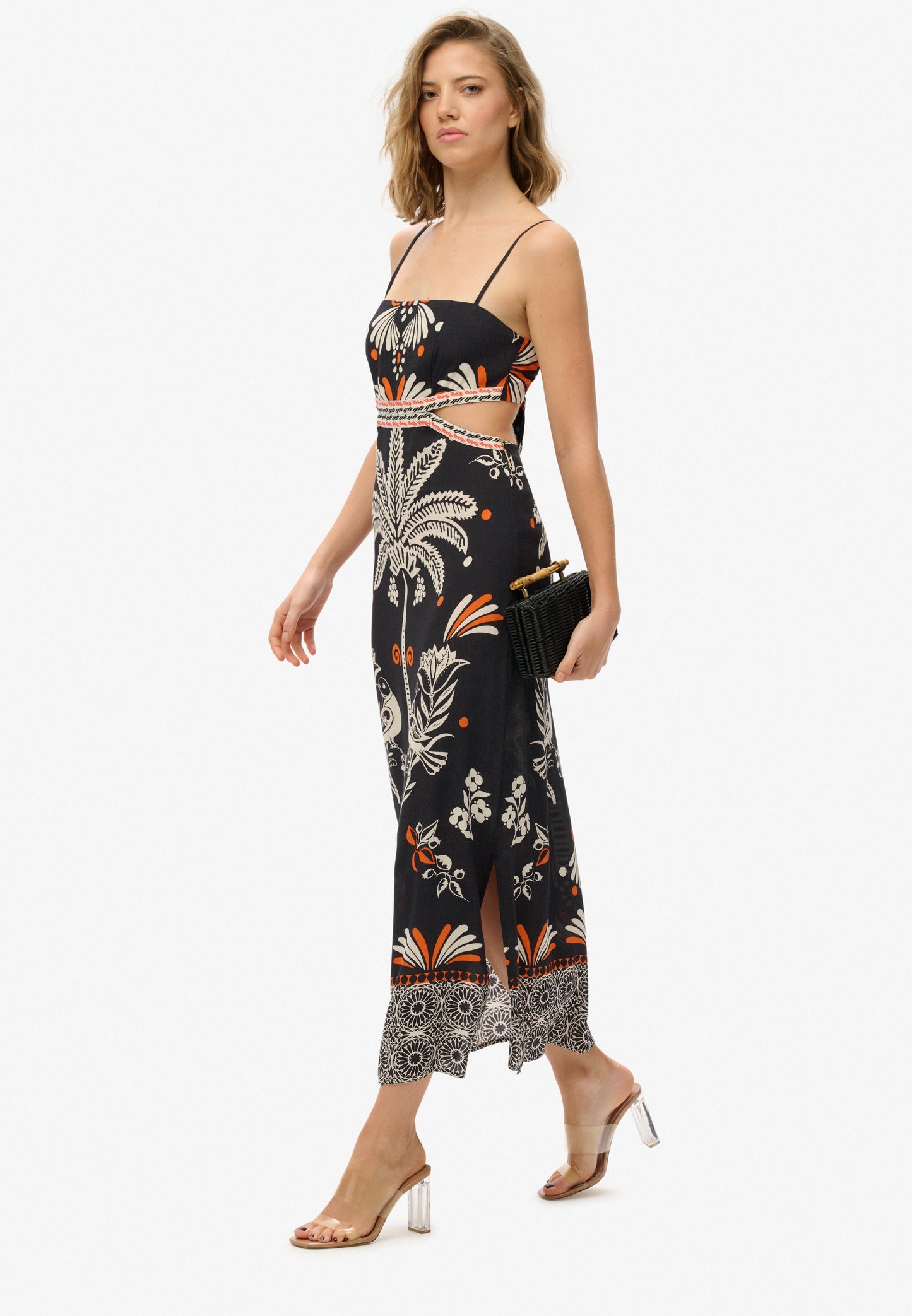 Statement Cut-Out Maxi Slim Fit Dress | Jungle Fever Black
