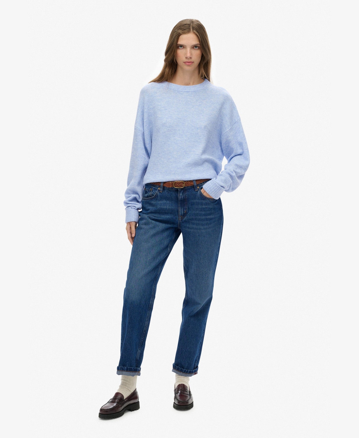 Slouchy Crew Neck Jumper | Pastel Blue Twist