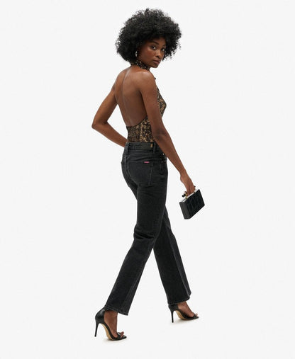 Cowl Halter Neck Sequin Slim Fit Top | Brown Gold Sequin