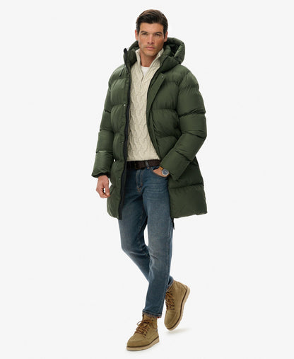 Hooded Sports Puffer Mid Jacket | Dark Moss Green
