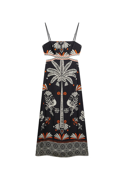 Statement Cut-Out Maxi Slim Fit Dress | Jungle Fever Black