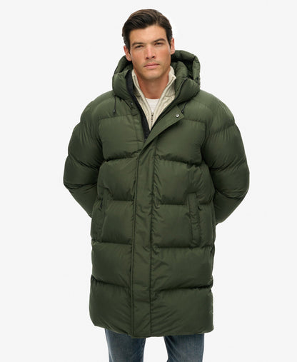 Hooded Sports Puffer Mid Jacket | Dark Moss Green