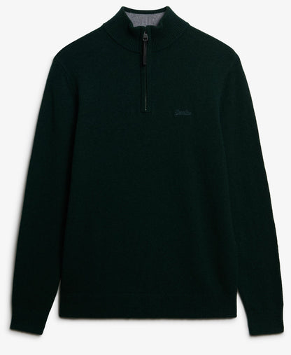 Wool Blend Half Zip Slim Fit Jumper | Forest Green Marle