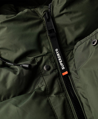 Hooded Sports Puffer Mid Jacket | Dark Moss Green