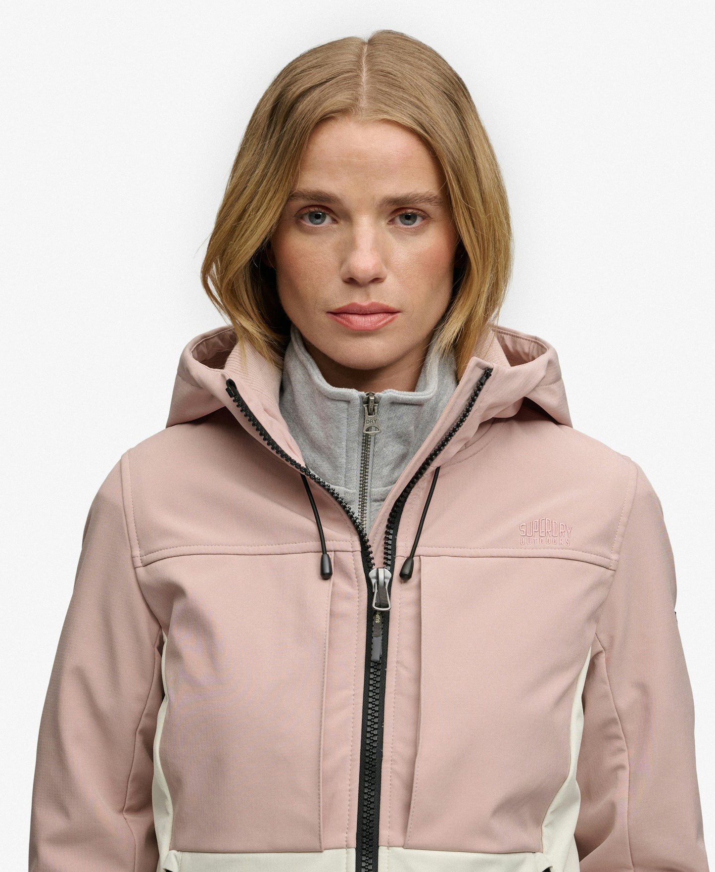 Hooded Colourblock Trekker Slim Fit Jacket | Adobe Rose/Off White