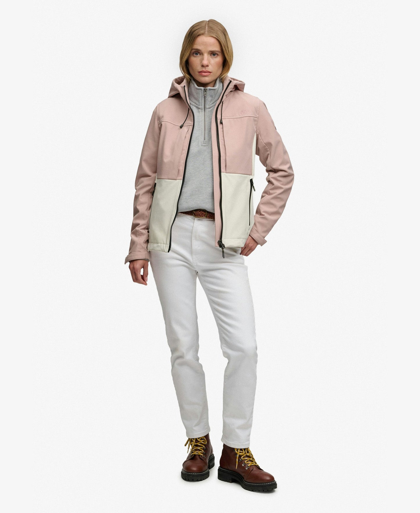 Hooded Colourblock Trekker Slim Fit Jacket | Adobe Rose/Off White