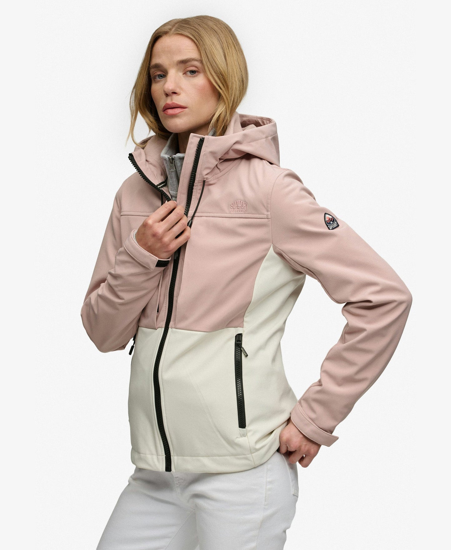 Hooded Colourblock Trekker Slim Fit Jacket | Adobe Rose/Off White